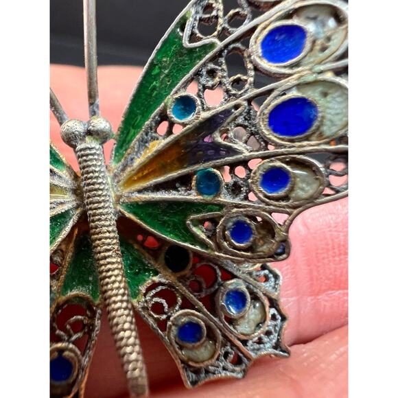 Vintage Alieti Adriana 800 silver Italian enameled filigree butterfly brooch pin - Picture 10 of 15